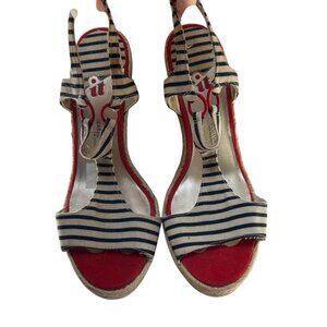 Isabel Toledo red white blue Nautical striped high heeled wedges 8 1/2